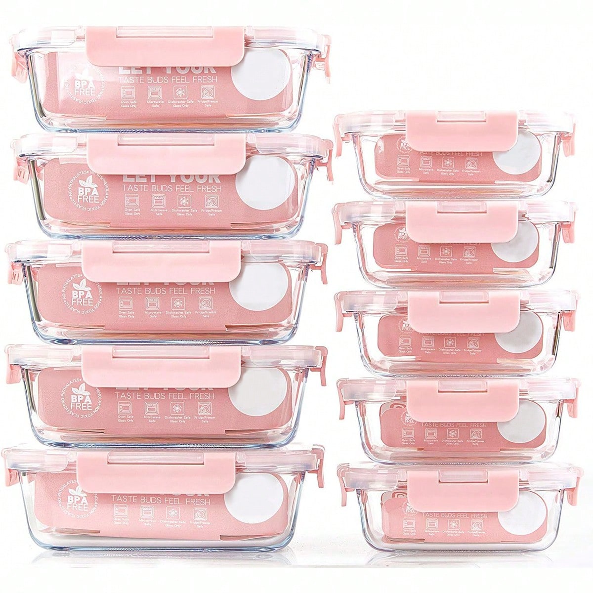Food Storage Meals - 10 Pack Glass Meal Prep Containers,