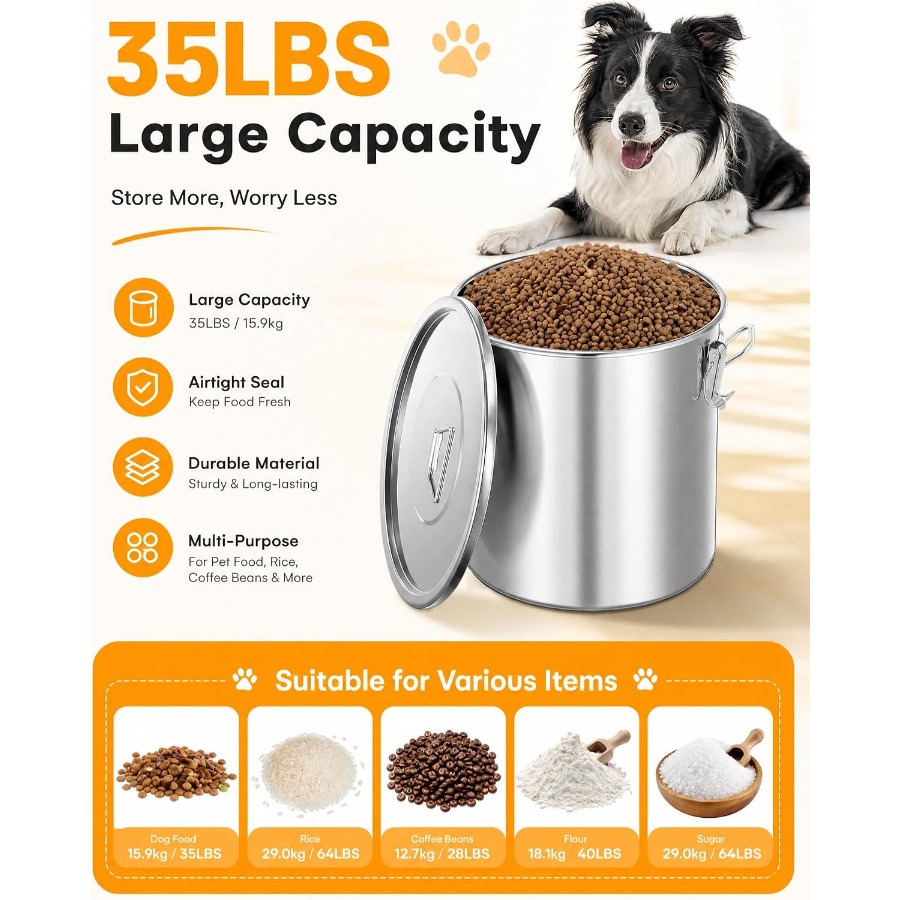 35LBS Airtight Stainless Steel - Food Storage Containers ulasan dan harga